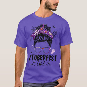 Girl Messy Bun Halloween October Birthday T-Shirt