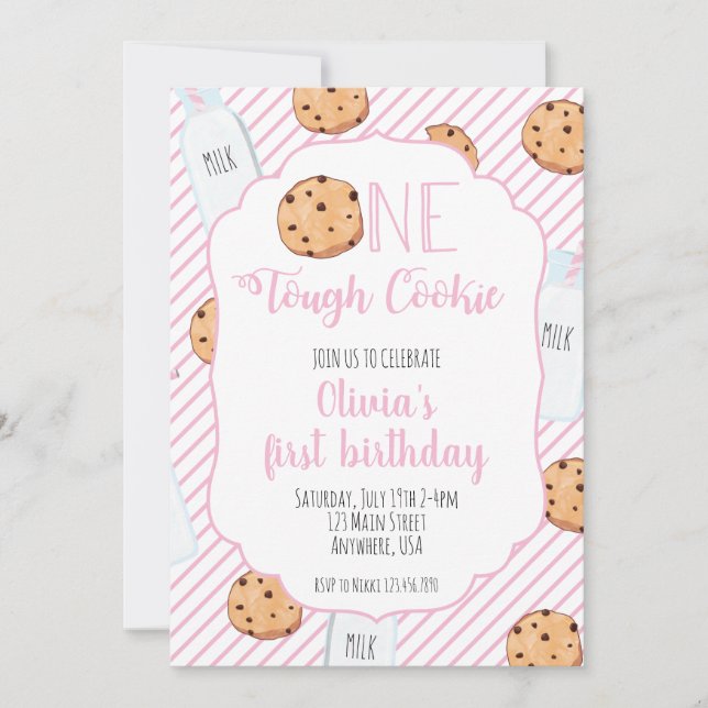 Girl Milk and Cookies Pink first Birthday Invitation (Front)