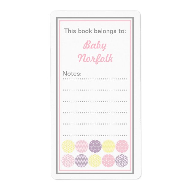 Girl Modern Dot Bookplates with message area (Front)