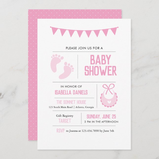 Girl Modern Pink Baby Shower Invitation (Front/Back)