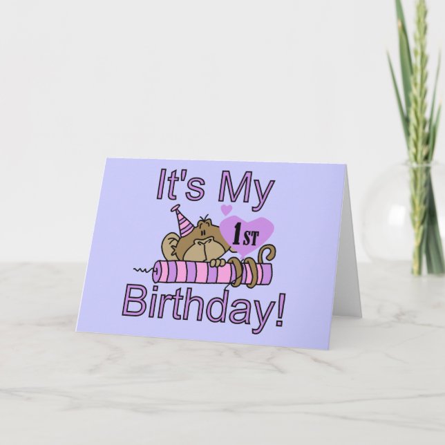 Girl Monkey 1st Birthday Greeting Card (Front)