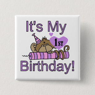 Girl Monkey 1st Birthday Tshirts and Gifts 15 Cm Square Badge