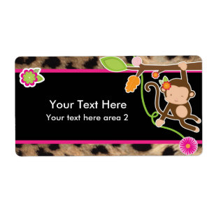 Girl Monkey Chic Safari Jungle Black Sticker Label