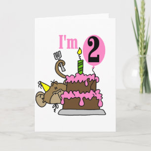 Girl Monkey I'm 2 Birthday Tshirts Card