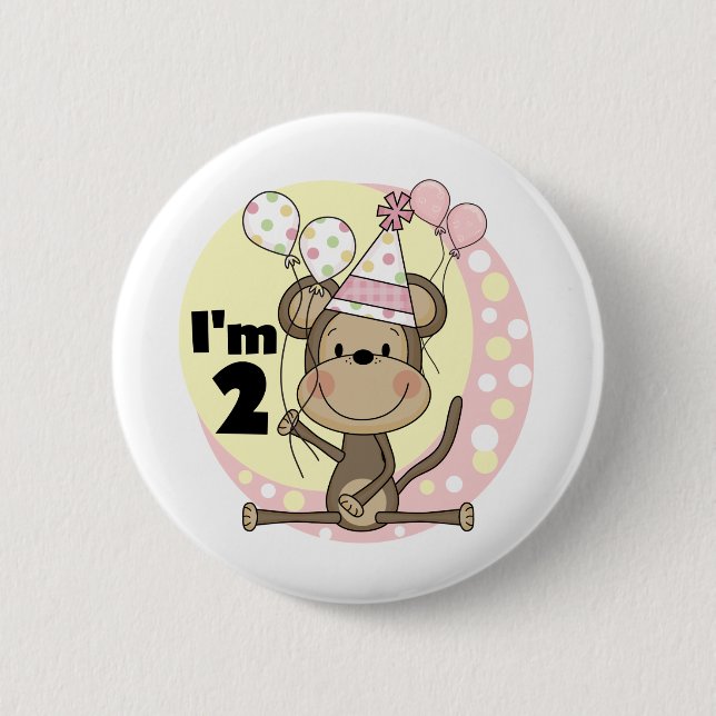 Girl Monkey in Party Hat 2nd Birthday 6 Cm Round Badge (Front)