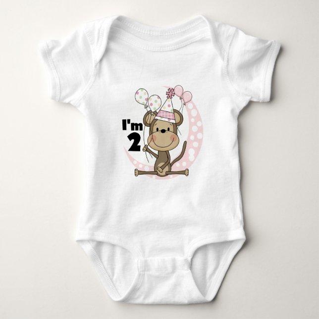 Girl Monkey in Party Hat 2nd Birthday Baby Bodysuit (Front)