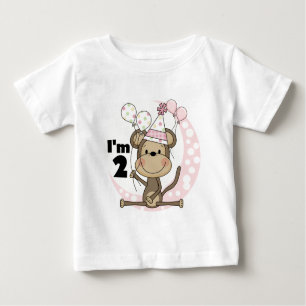 Girl Monkey in Party Hat 2nd Birthday Baby T-Shirt