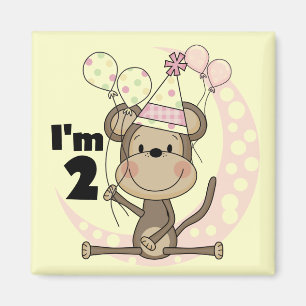 Girl Monkey in Party Hat 2nd Birthday Magnet