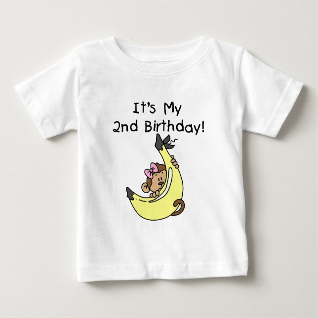 Girl Monkey on Banana 2nd Birthday Tshirts (Front)