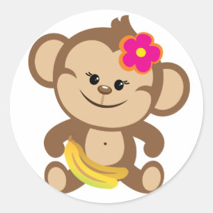Girl Monkey With Banana Classic Round Sticker