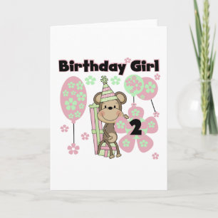 Girl Monkey With Gifts 2nd Birthday Tshirts Card