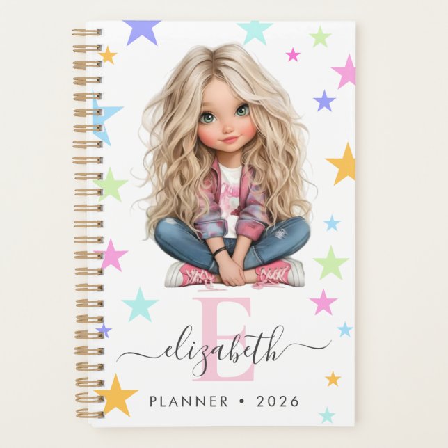 Girl Monogram Any Initial & Name Photo Planner (Front)