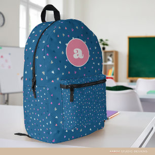Girl Monogram Blue Cute Hearts Backpack