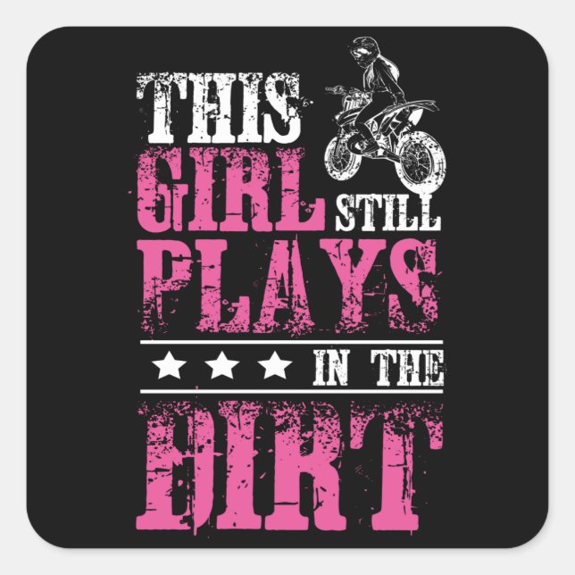 Girl Motocross Dirt Bike Square Sticker (Front)