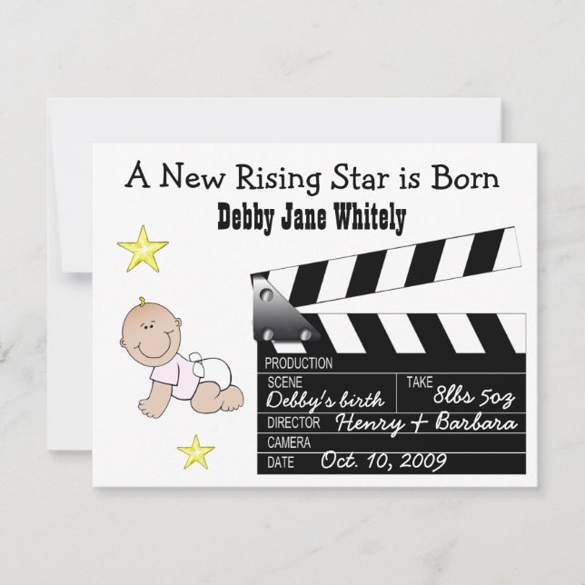 Girl Movie Star Baby announcement (Front)