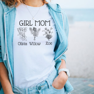 Girl Mum Mama Three Wildflowers Names T-Shirt