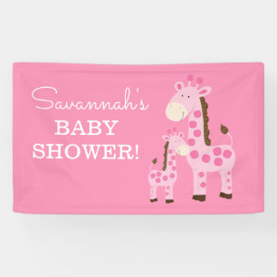 Girl Mummy and Baby Giraffe Shower Banner Pink
