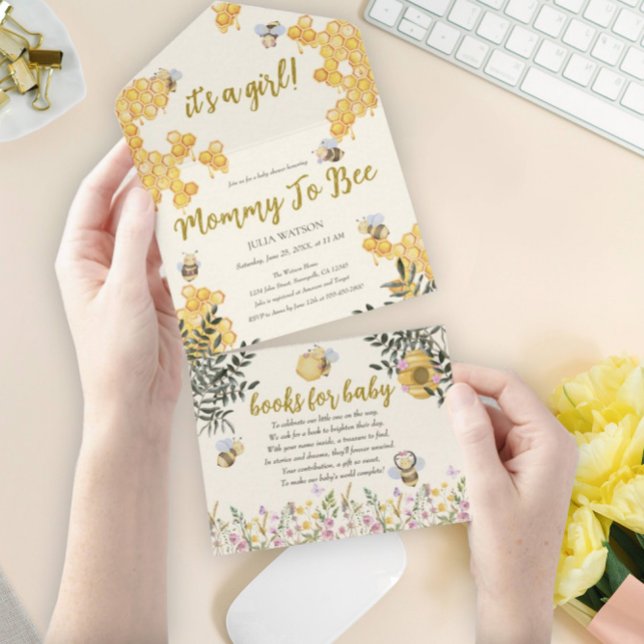Girl Mummy to Bee Cute Honeycomb Baby Shower All In One Invitation (Creator Uploaded)