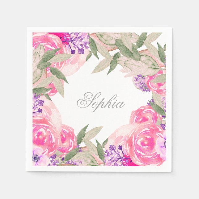  Girl Name Baptism Christening Floral   Napkin (Front)