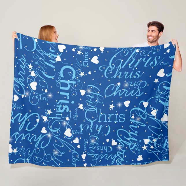 Girl Name Girly Personalised Sky Blue Fleece Blanket (In Situ)