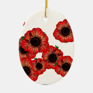 Girl name Poppy, red poppy pattern Art by LeahG Ceramic Ornament