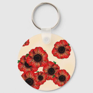 Girl name Poppy, red poppy pattern Art by LeahG Key Ring