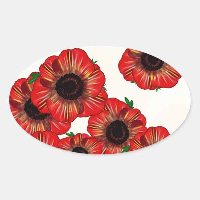 Girl name Poppy, red poppy pattern Art by LeahG Oval Sticker (Front)