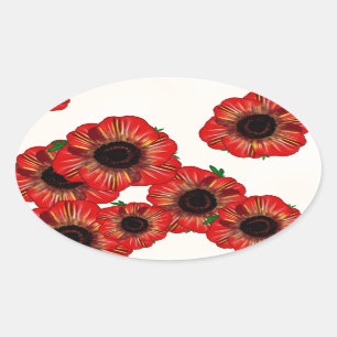 Girl name Poppy, red poppy pattern Art by LeahG Oval Sticker