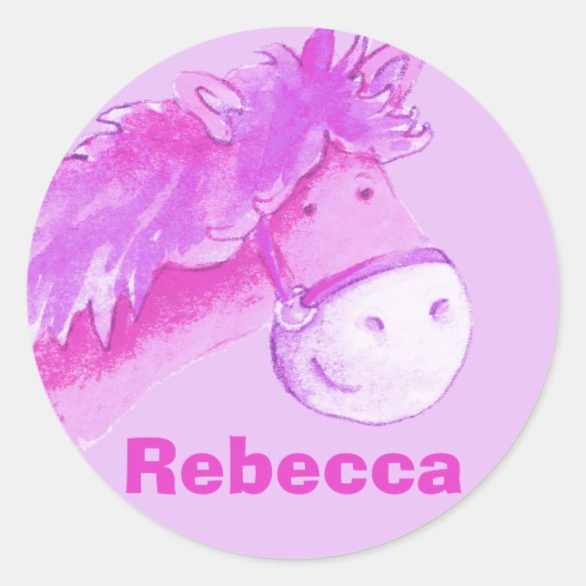 Girl name "Rebecca" pink pony horse sticker (Front)