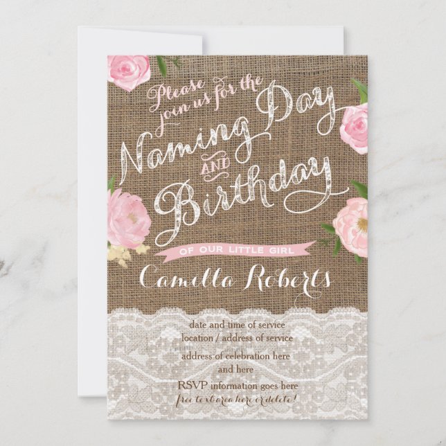 Girl Naming Day and Birthday Party  Invitations (Front)