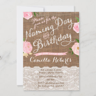 Girl Naming Day and Birthday Party  Invitations