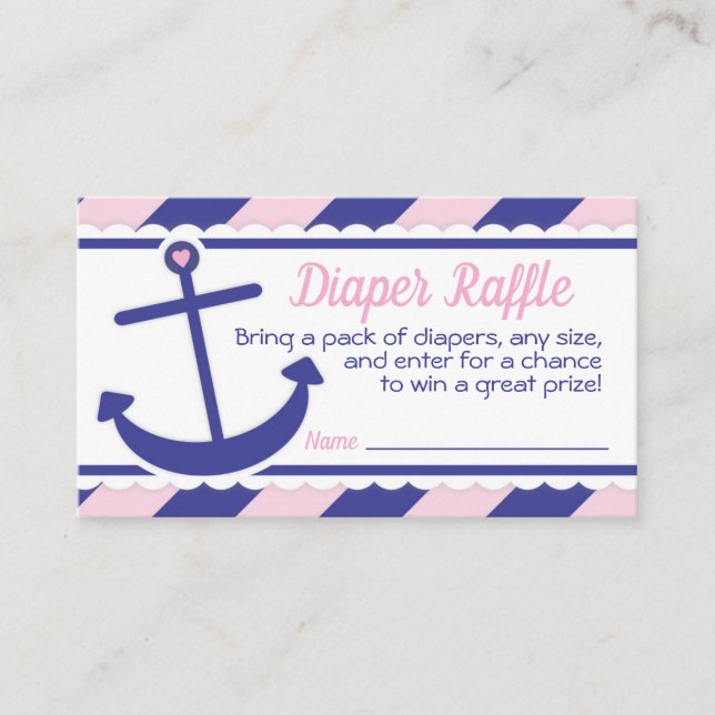 Girl Nautical Anchor Baby Shower Diaper Raffle Enclosure Card (Front)