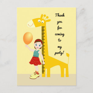 Girl near giraffe ruler Birthday Party Postcard