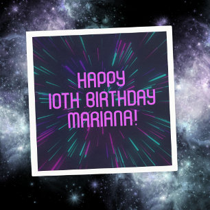 Girl Neon Purple Pink Glow Party Napkin