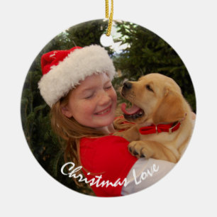 Girl & New Puppy for Christmas Ceramic Ornament