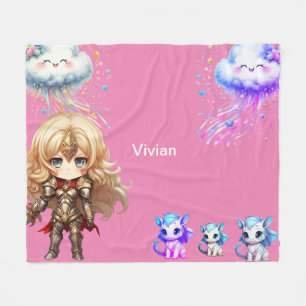 Girl night protecting baby dragons fleece blanket