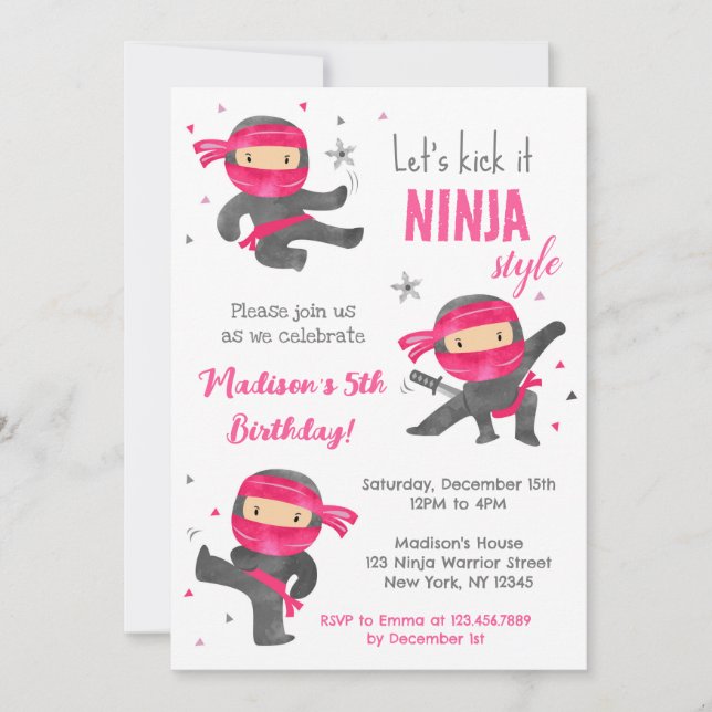 Girl Ninja Karate Birthday Party Invitations (Front)