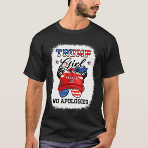 Girl No Apologies Maga 2024 Messy Bun Vote Trump 4 T-Shirt