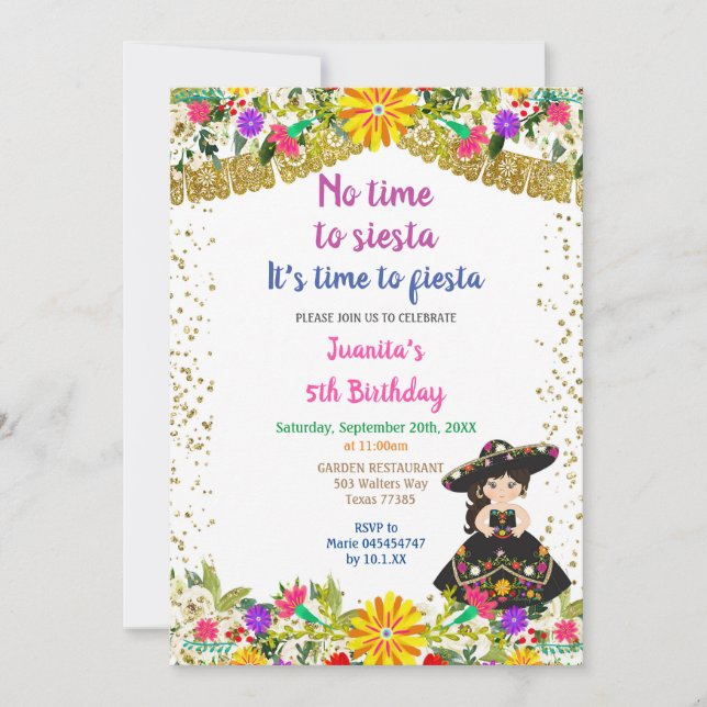 Girl No Time to Siesta it's time for a fiesta  Invitation (Front)
