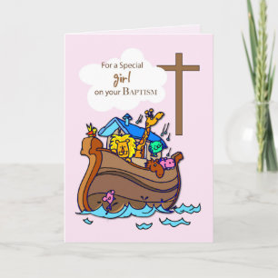 Girl Noah's Ark Baptism, Cute Animals Card