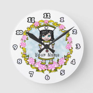 Girl Nurse Roses  Round Clock
