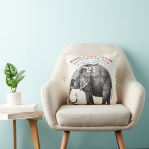 Girl Nursery Baby Birth Stat Elephant Arrows Cushion