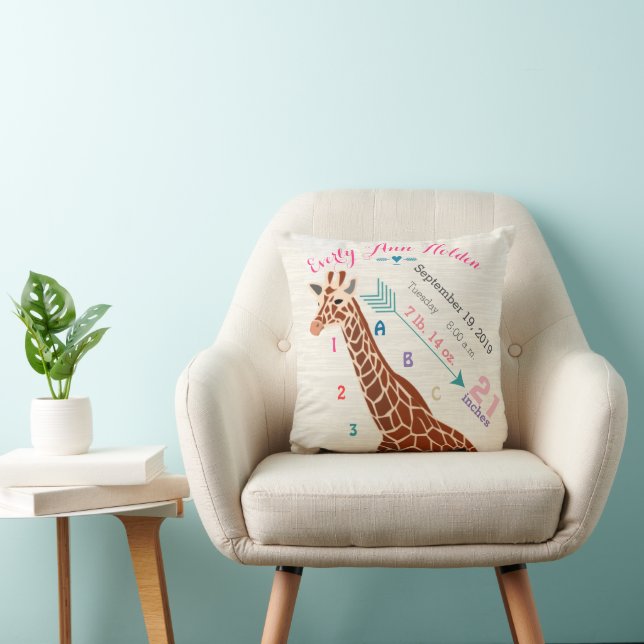 Girl Nursery Baby Birth Stat Giraffe Arrow Pattern Cushion (Chair)