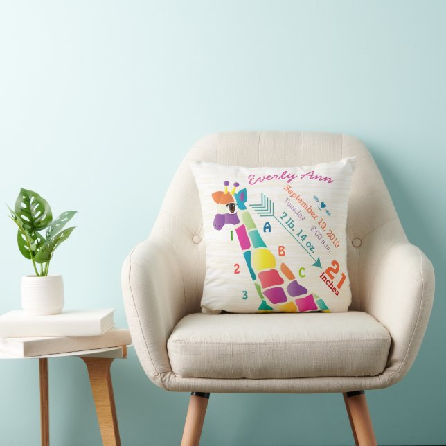 Girl Nursery Baby Birth Stat Giraffe Arrow Pattern Cushion (Chair)