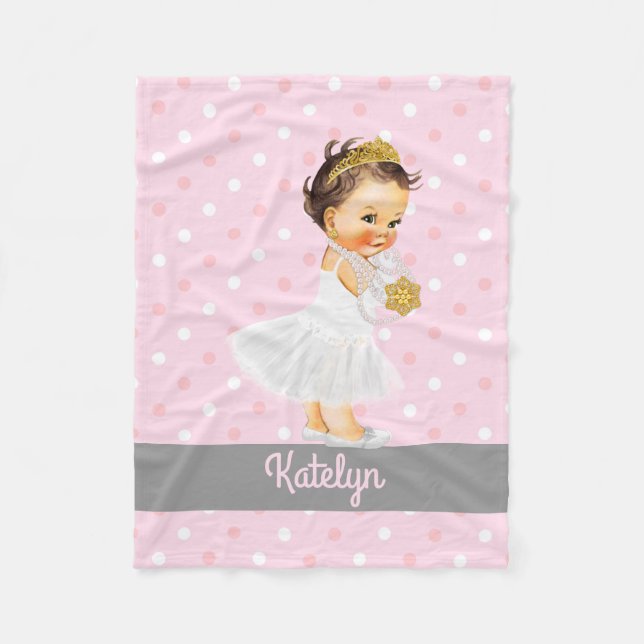 Girl Nursery Personalised Princess Pink Polka Dots Fleece Blanket (Front)