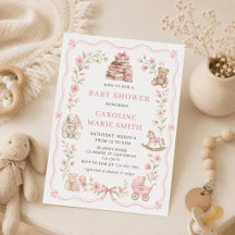 Girl Nursery Toys Floral Baby Shower Invitation