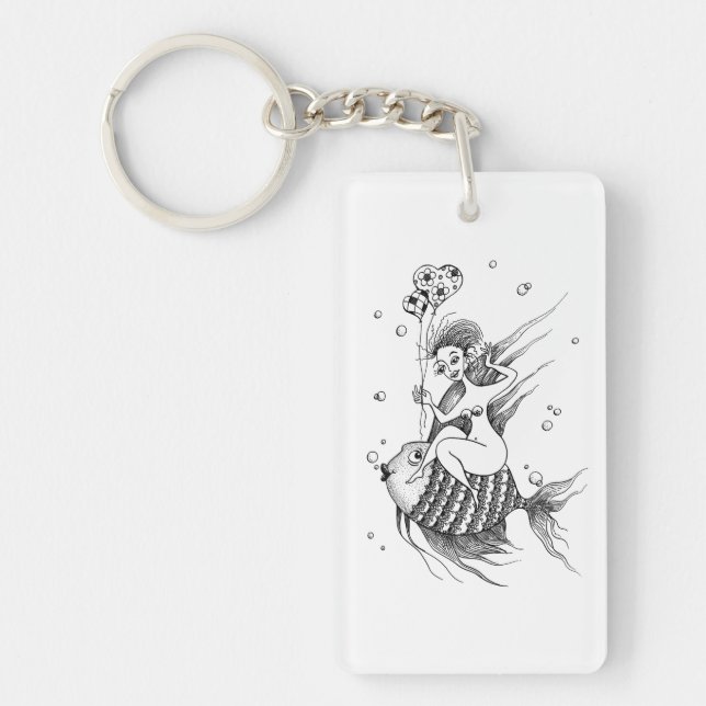 girl on a back of fish key ring (Front)