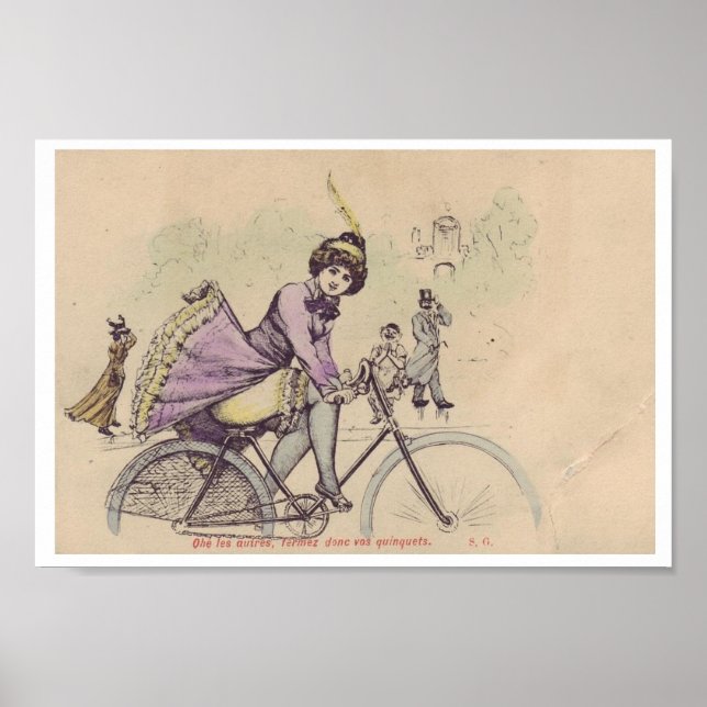 Girl on a Bicycle Skirt Blowing in Wind Poster (Front)