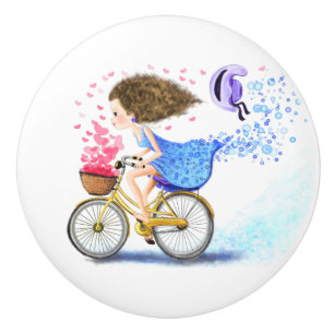 Girl On A Bike Ceramic Knob Romantic Love