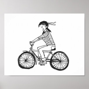 Girl on a Bike Illustration Poster
